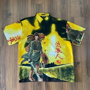 Solo Loco Animated Samurai Anime Shirt – Yellow AOP Warrior Graphic | XL | Y2K
